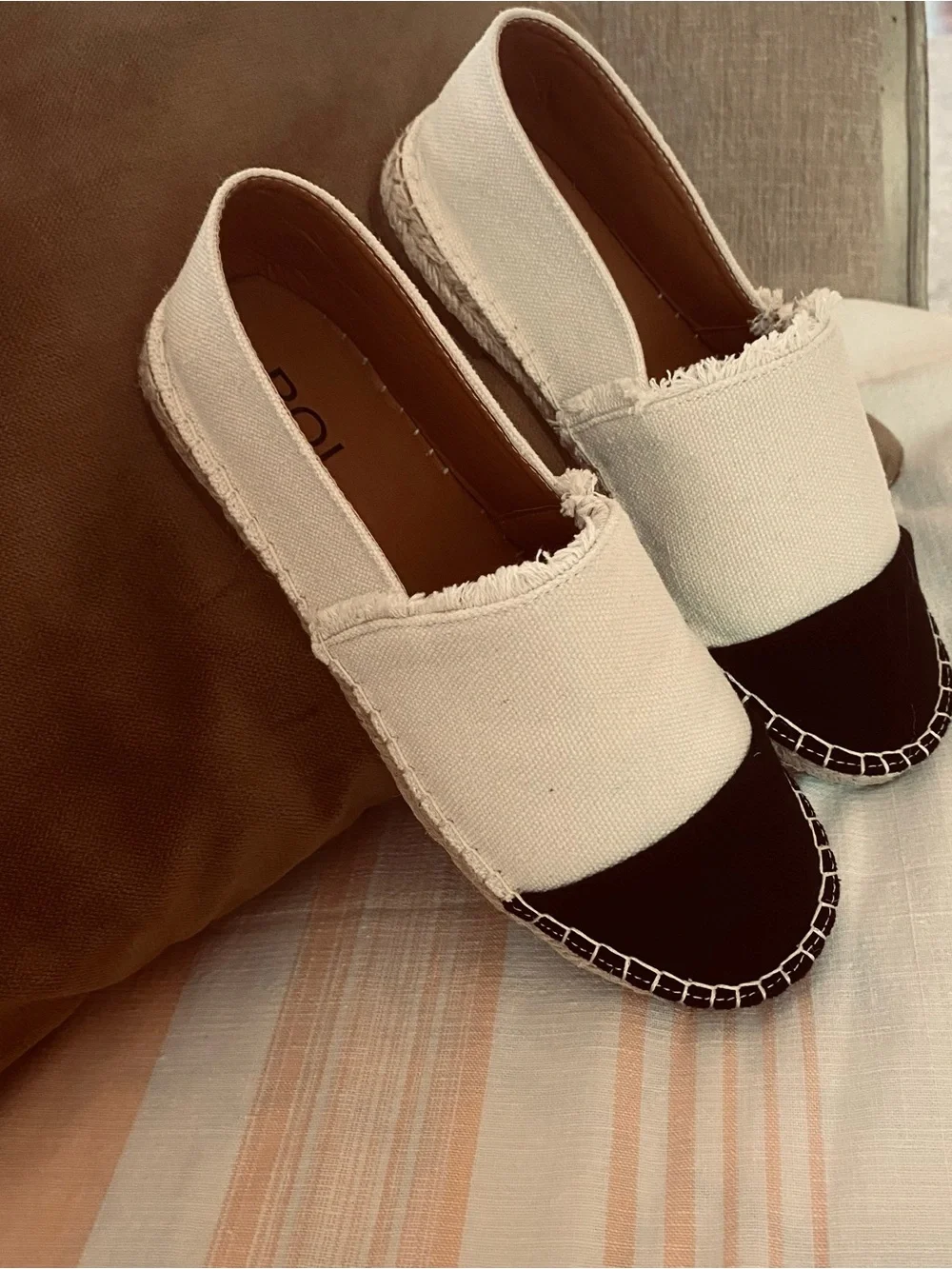 POL Two-Tone Canvas Espadrilles - Cream & Black